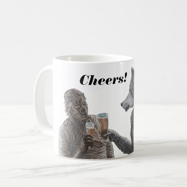 Mummy and Werewolf Drinking Beer Cheers Mug (Front Left)