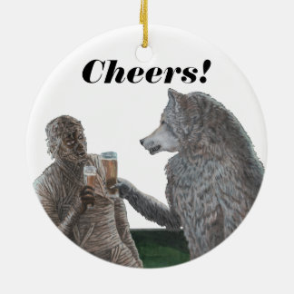 Mummy and Werewolf Drinking Beer Fantasy Ornament