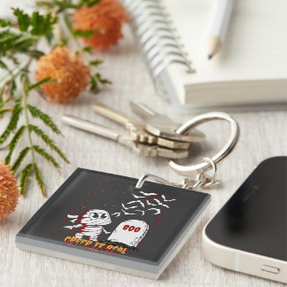 Mummy at Grave Boo Halloween Key Ring