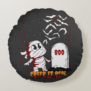 Mummy at Grave Boo Halloween Round Cushion