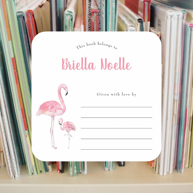 Mummy + Baby Flamingo bookplate Square Sticker (Creator Uploaded)