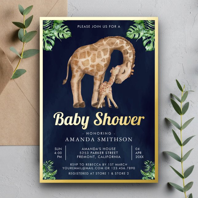 Mummy Baby Giraffe Safari Navy Baby Shower Gold (Creator Uploaded)