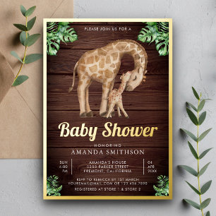 Mummy Baby Giraffe Safari Wood Baby Shower Gold