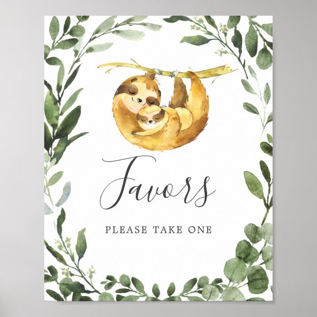 Mummy Baby Sloth Baby Shower Favours Sign (Front)