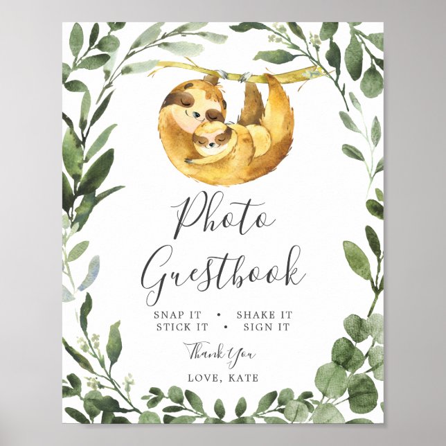 Mummy Baby Sloth Baby Shower Photo Guestbook Sign (Front)