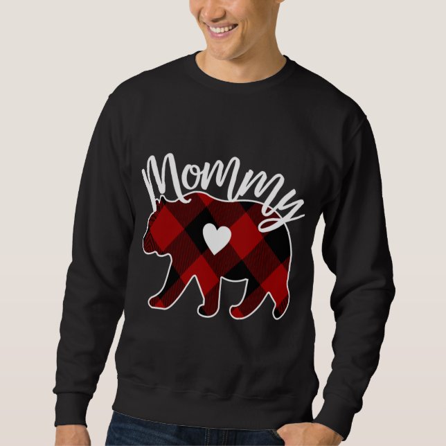 Mummy Bear Christmas Buffalo Plaid Red White And B Sweatshirt (Front)