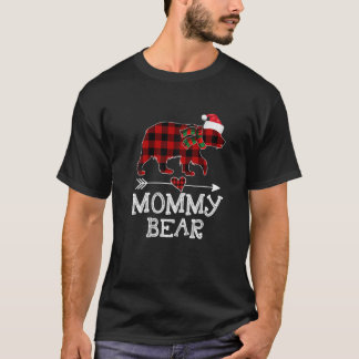 Mummy Bear Christmas Pajama Red Plaid Buffalo Fami T-Shirt