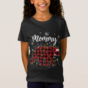 Mummy Bear Red Plaid Mama Christmas Lights Buffalo T-Shirt