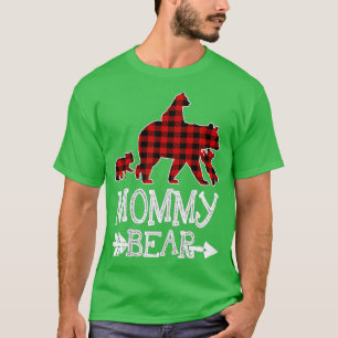 Mummy Bear Three Cubs Red Plaid Mama Christmas Paj T-Shirt
