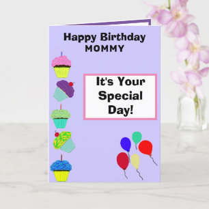 Mummy Birthday Pink Cupcake Tower PHOTO Card