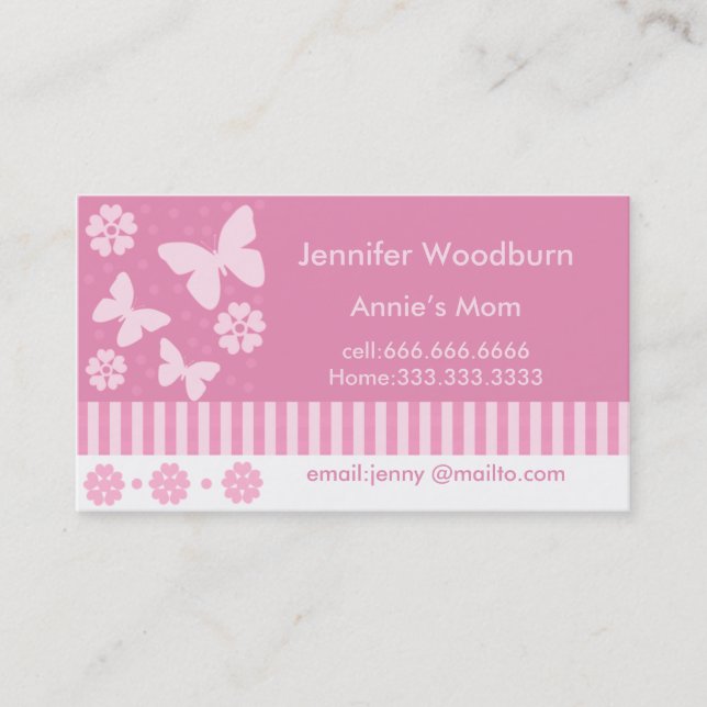 Mummy Business Cards - Pink Butterflies Flowers (Front)