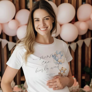 Mummy Can Bearly Wait, Blue Baby Boy Shower T-Shirt