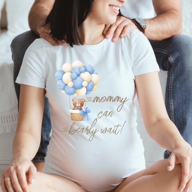 Mummy can Bearly Wait Blue Teddy Bear Baby Shower T-Shirt (Creator Uploaded)