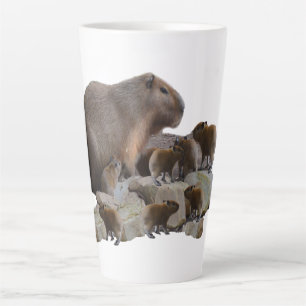Mummy Capybara With Babies, Lattee Mug