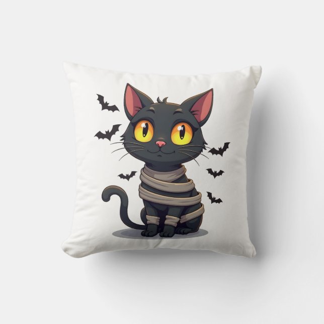 Mummy Cat Kitten Halloween Cushion (Front)
