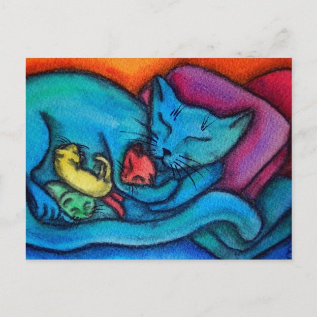 Mummy Cat Loves Her Kittens Postcard (Front)