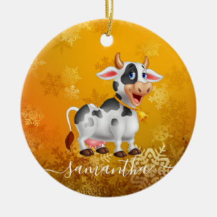 Mummy Cow Yellow  Ceramic Ornament