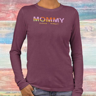 Mummy Custom Kids Names Retro Colours Minimalist Tri-Blend Shirt