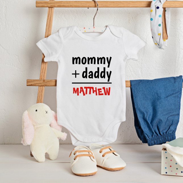 Mummy Daddy Baby Boy Name Red Text Baby Shower Baby Bodysuit (Mommy Daddy Baby Boy Name Red Text Baby Shower Baby Bodysuit)