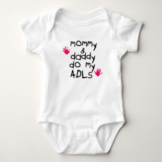 Mummy & Daddy do my ADLs pink handprint OT baby Bodysuit