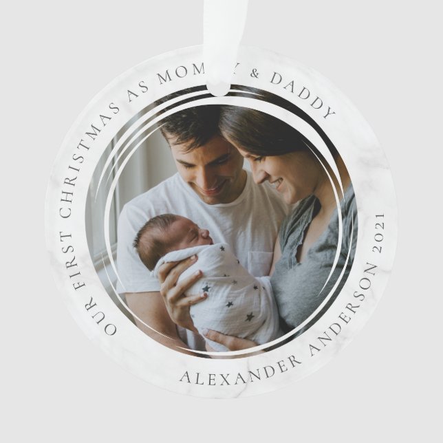 Mummy & Daddy First Christmas Photo Keepsake Ornament (Front)
