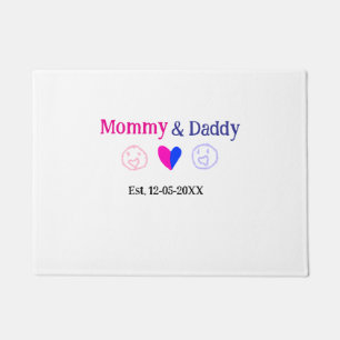 Mummy & Daddy new parents add name date heart blue Doormat