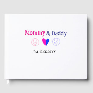 Mummy & Daddy new parents add name date heart blue Guest Book