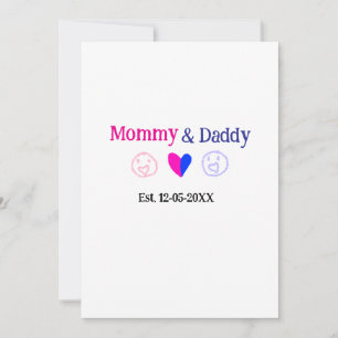Mummy & Daddy new parents add name date heart blue Holiday Card