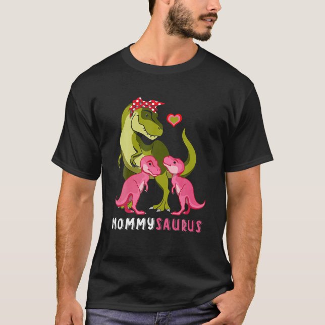 Mummy Dinosaur Funny 2 Two Kid Mommysaurus T-Shirt (Front)