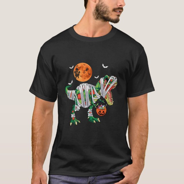 Mummy Dinosaur T Rex Moon Pumpkin Candy Halloween  T-Shirt (Front)