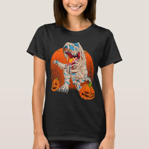 Mummy Dinosaur T Rex Spooky Moon Pumpkin Halloween T-Shirt