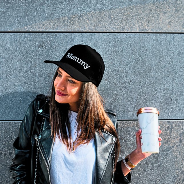 Mummy Distressed Black Embroidered Baseball Cap (Black Mommy Hat)