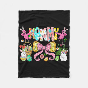 Mummy Easter Bunny Flamingos Hunting Eggs Colourfu Fleece Blanket