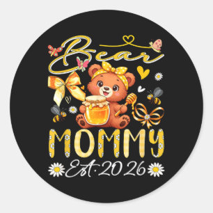 Mummy Est 2026 Floral Bow Tie Mothers Day Bear Classic Round Sticker