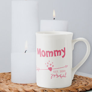 Mummy Est 20xx - Hearts & Arrows in Two Tone Pink Bone China Mug