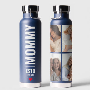 Mummy Established   Custom Date 4 Photo Trendy Water Bottle