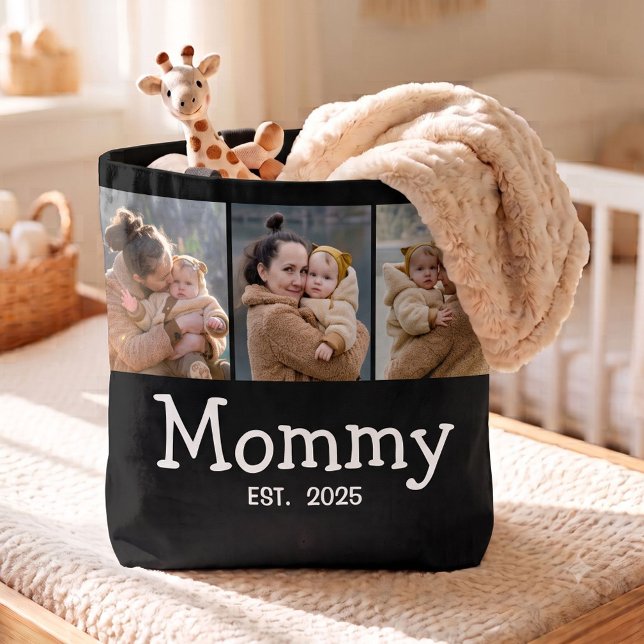 Mummy Established Fun Bold Text 3 Photo Black Tote Bag (Creator Uploaded)