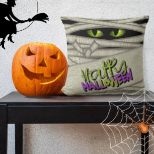 Mummy Eyes Halloween Green/Purple ID685 Cushion