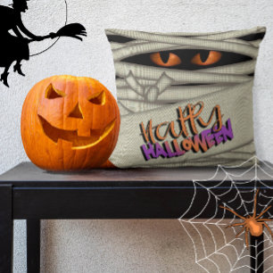 Mummy Eyes Halloween Orange/Purple ID685 Cushion