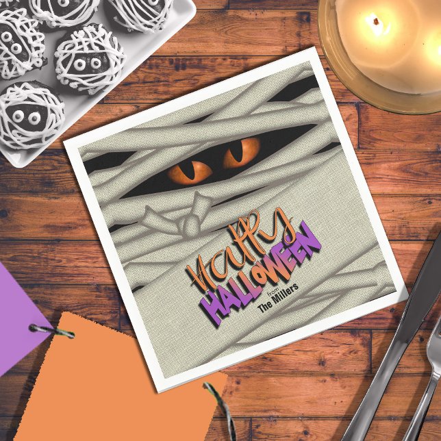 Mummy Eyes Halloween Orange/Purple ID685 Napkin (Creator Uploaded)