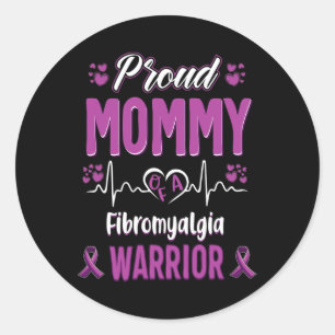 Mummy Fibromyalgia Warrior Awareness Ribbon Purple Classic Round Sticker