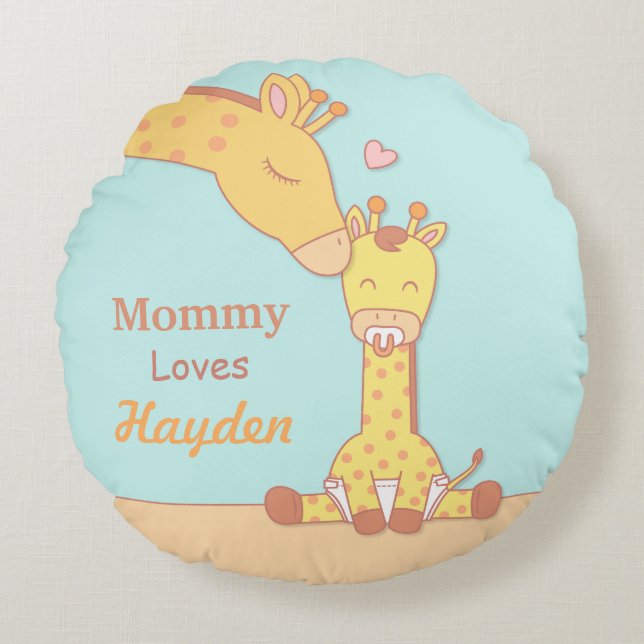 Mummy Giraffe and Baby Calf Nursery Room Decor Round Cushion (Front)