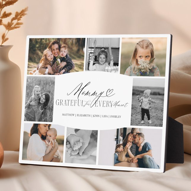 Mummy Grateful for Every Moment Photo Collage Plaque (Elegant Custom Mummy Photo Collage Mum Keepsake Plaque)