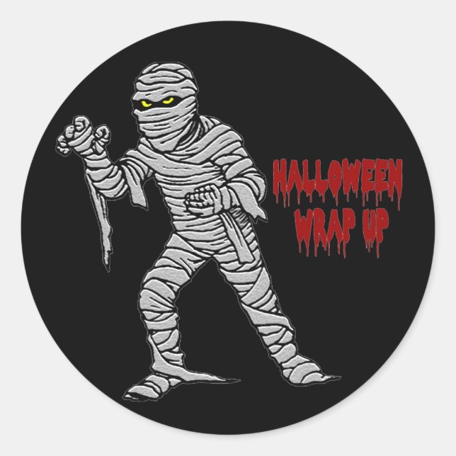 Mummy Halloween Wrap Up Classic Round Sticker (Front)