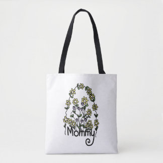 Mummy Hand Drawn Floral Design Tote Bag