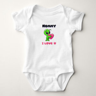 "Mummy I Love U" Cute Baby Alien Heart Bodysuit