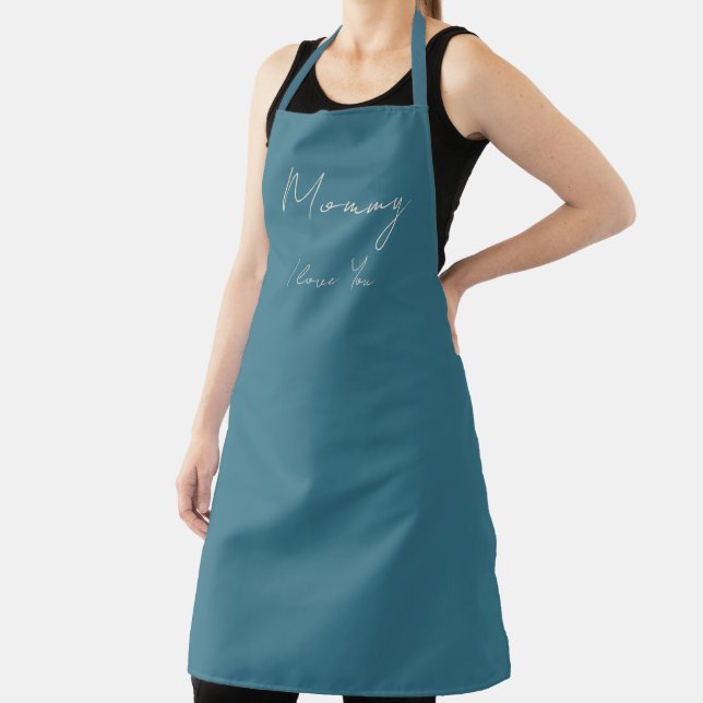 Mummy I Love You Teal Blue Colour Apron (Insitu)