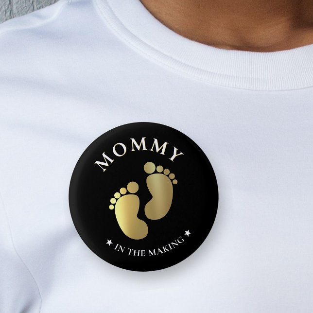 Mummy In The Making Golden Footprint Baby Shower 3 Cm Round Badge (Mommy In The Making Golden Footprint Baby Shower Button)
