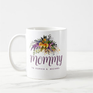 Mummy  Kids Names Floral Mother's Day Coffee Mug