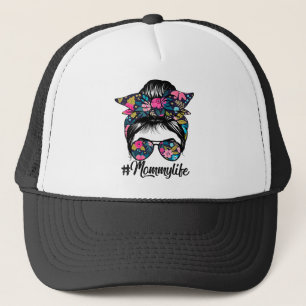 Mummy Life Messy Hair Bun Floral Women Mother Trucker Hat